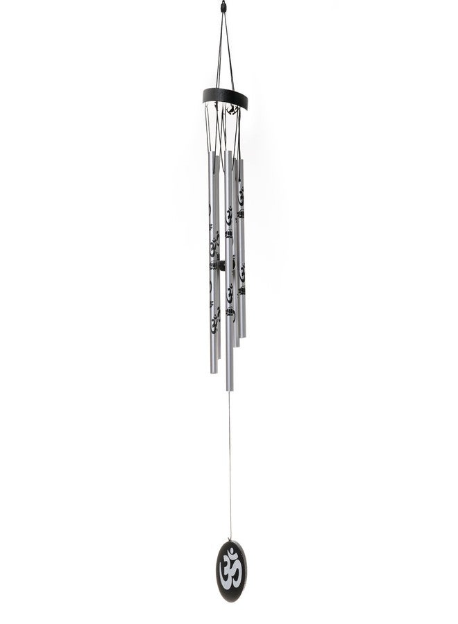 Tej Gifts Feng Shui Metal Wind Chime with Om Printed 5 Pipes for Positive Energy, Decorative Outdoor/Indoor Hanging Bells, Good Luck Chimes for Home/Balcony Decoration(Silver, Small) - Image 1